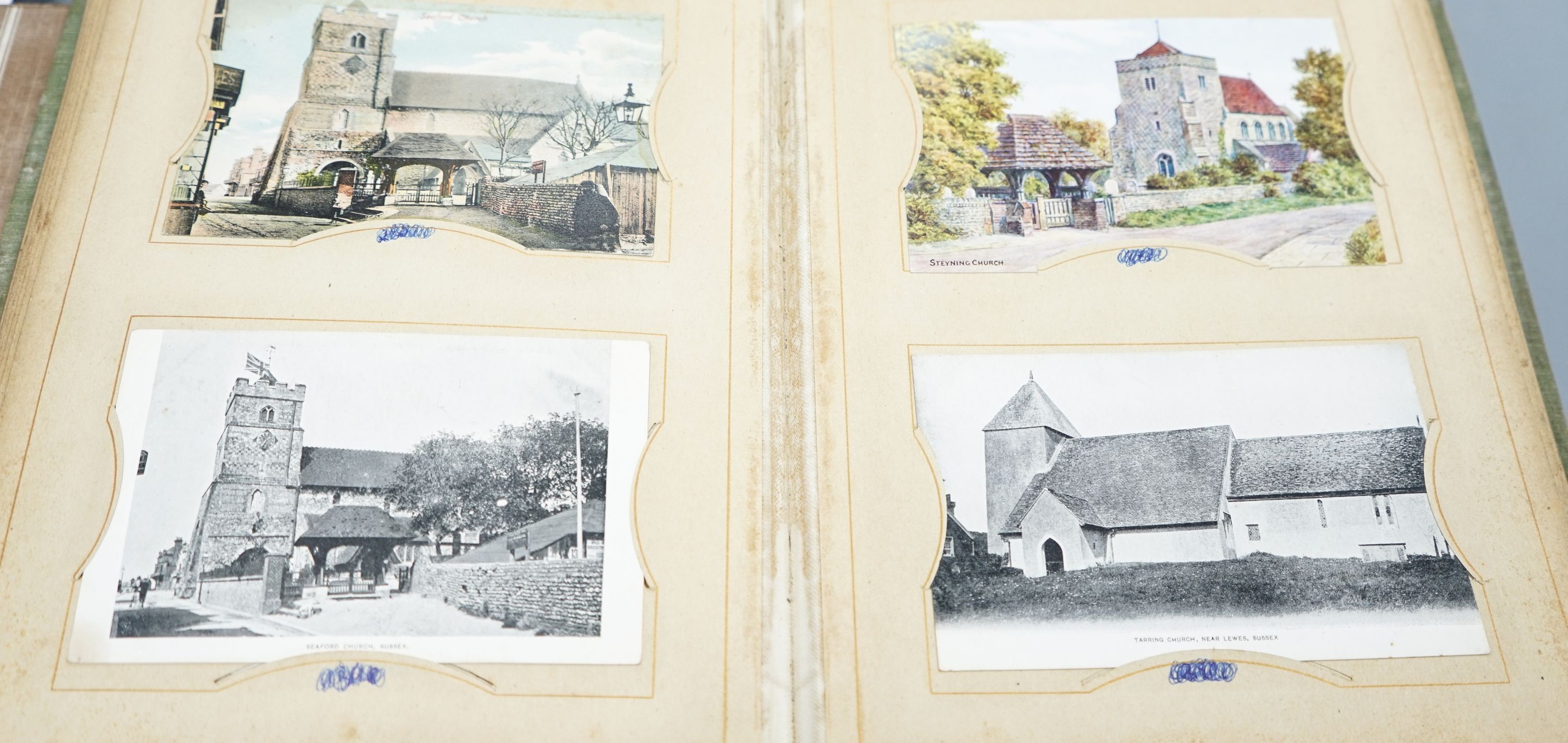 Two albums of Edwardian and later postcards, including Lewes and East Sussex topographical views